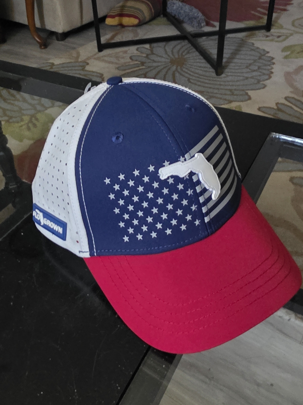Men's Red, Navy & White Baseball Cap with Flag Accent
